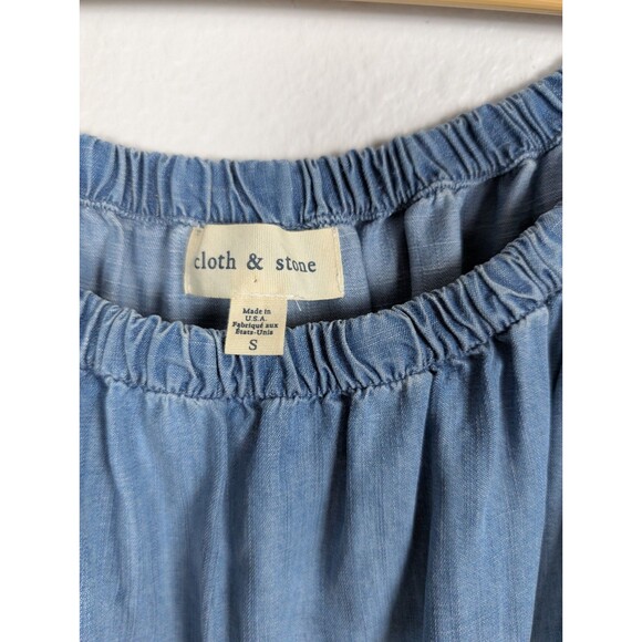 Anthropologie Cloth & Stone Chambray Top Shirt Short Sleeve Womens Small S 159 - Picture 2 of 5